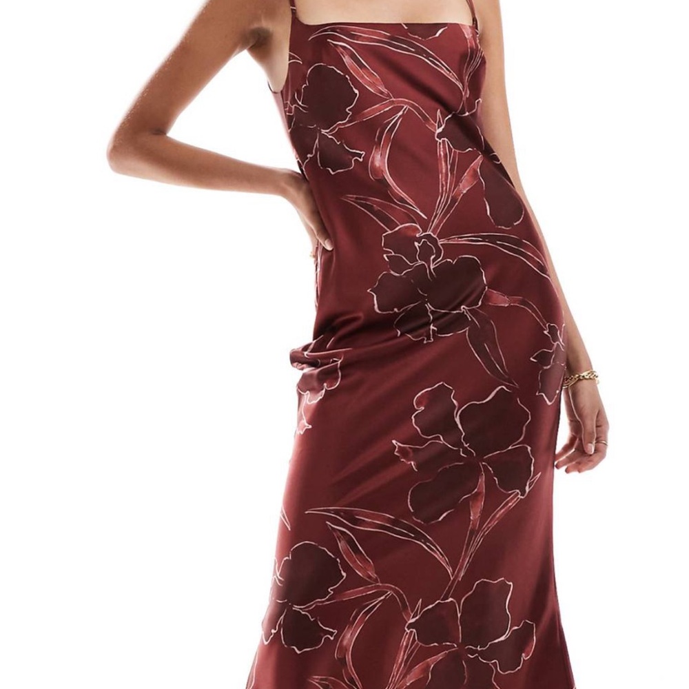ASOS Scoop Neck Midi in Burgundy Floral